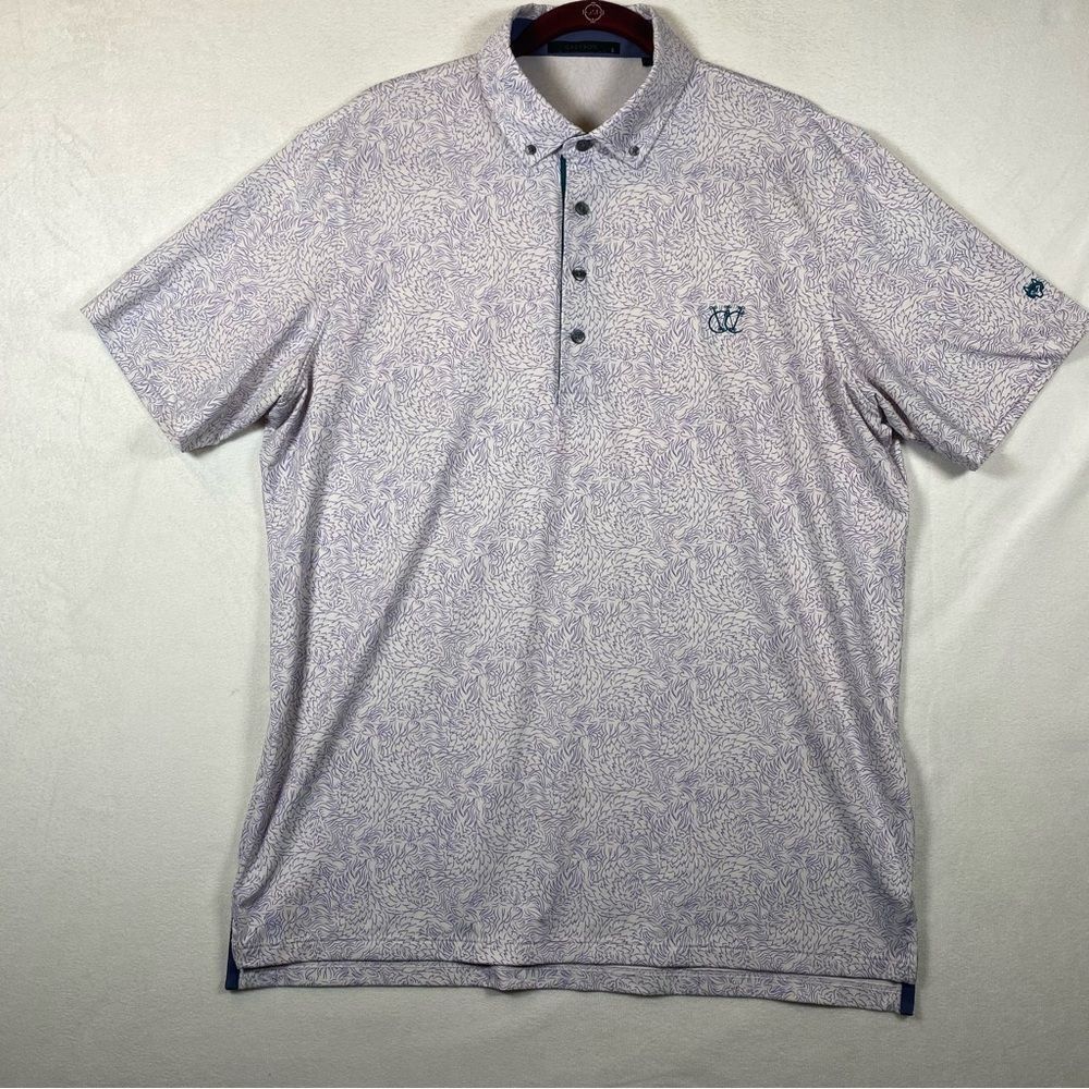 Greyson White/Light Purple Wolves All Over Print Polo Shirt Size Large